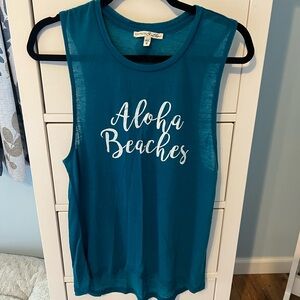 Express Aloha Beaches Blue Tank Womans Medium EUC